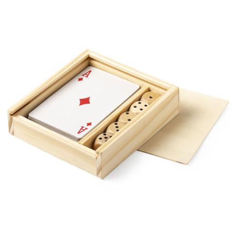 Juego de Cartas y Dados de Madera