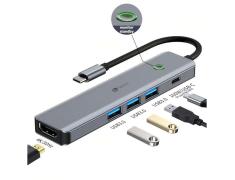 Leotec Adaptador 5 en 1 USB-C a 1xHDMI, 3xUSB-A 3.0, 1xPD 100W+USB-C Color Gris