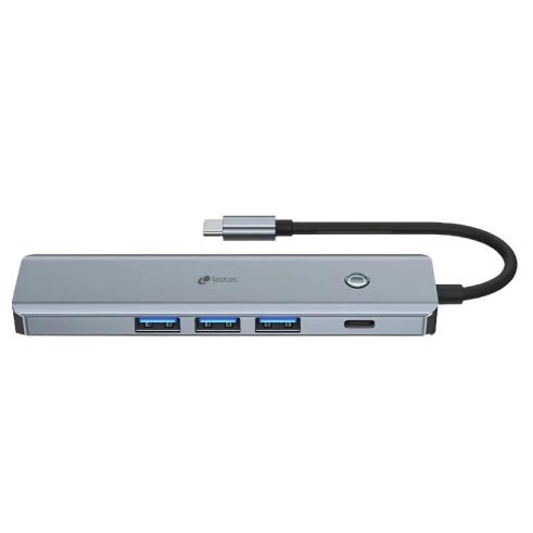 Leotec Adaptador 5 en 1 USB-C a 1xHDMI, 3xUSB-A 3.0, 1xPD 100W+USB-C Color Gris