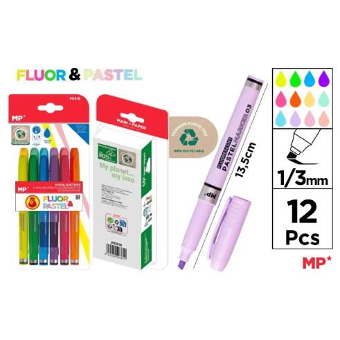 Marcador Fluorescente 12 Uds. Pack Ahorro (Tipo Boligrafo)