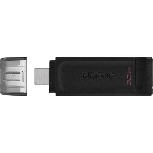 Memoria USB Tipo C Kingston DataTraveler 70 - 32GB - USB-C 3.2 Gen 1 - Con Tapa - Color Negro