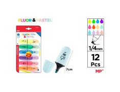 Mini Marcador Fluorescente y Pastel 12 Uds. Pack Ahorro