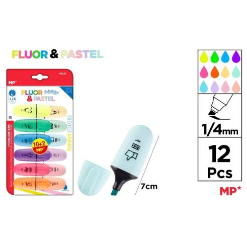 Mini Marcador Fluorescente y Pastel 12 Uds. Pack Ahorro
