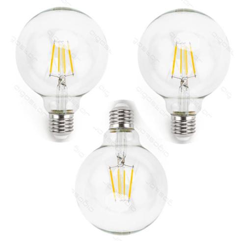 Pack 3 Bombillas de Filamento LED E27 G95 4W Luz Cálida 2700K