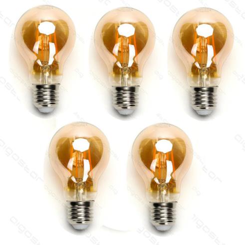 Pack 5 Bombillas de Filamento LED E27 A60 8W Luz Cálida 2200K