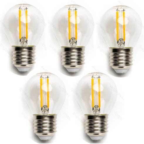 Pack 5 Bombillas de Filamento LED E27 G45 4W Luz Cálida 2700K