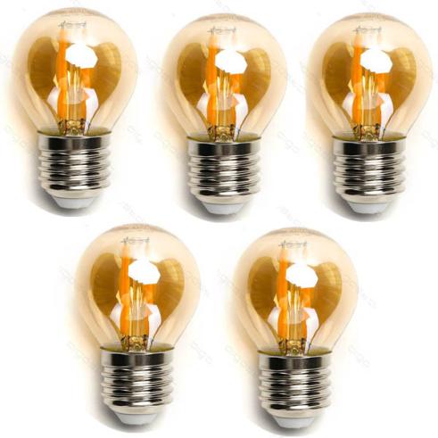 Pack 5 Bombillas de Filamento LED E27 G45 6W Luz Cálida 2200K
