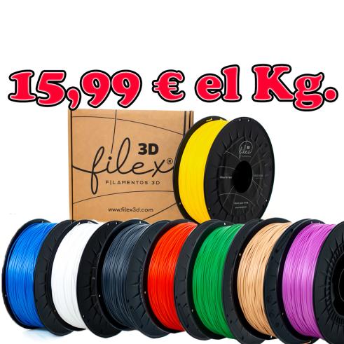 Pack 5 Kg de Filamento Filex3d PLA +PREMIUM - 1,75 mm - Colores a Elegir