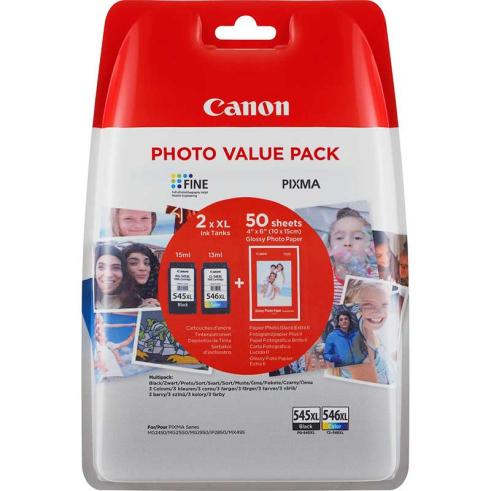 Pack Canon PG-545XL / CL-546XL Originales + 50 Hojas de Papel Fotográfico