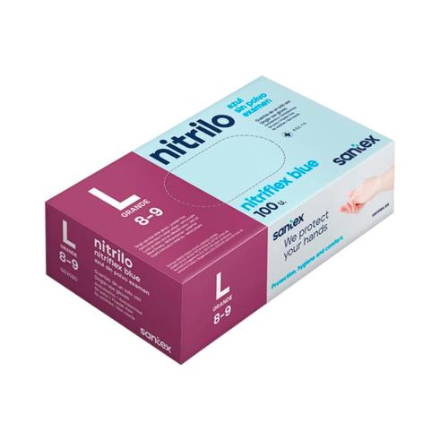 Pack de 100 Guantes de Nitrilo Talla L Santex Nitriflex Blue