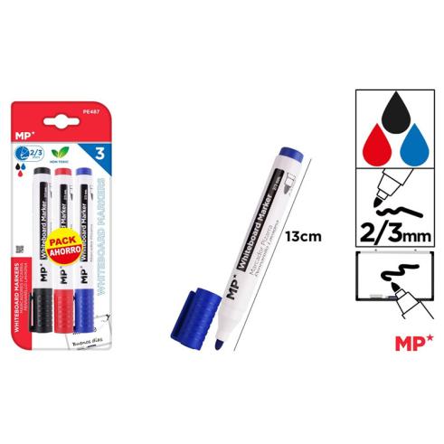 Pack de 3 Marcadores de Pizarra MP - Azul/Negro/Rojo