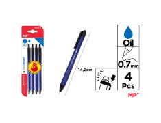 Pack de 4 Bolígrafos de Tinta de Aceite 0,7 mm Azul MP