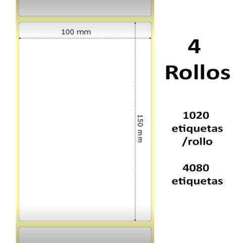 Pack de 4 Rollos de Etiquetas Compatibles Zebra Perforadas 100x150 mm 4080 Etiquetas