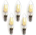 Pack de 5 Bombillas de Filamento LED E14 C35 4W Luz Cálida 2700K