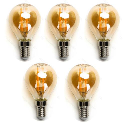 Pack de 5 Bombillas de Filamento LED E14 G45 4W Luz Cálida 2200K