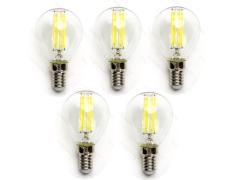 Pack de 5 Bombillas de Filamento LED E14 G45 4W Luz Fría 6500K