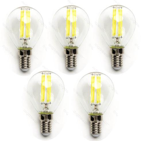 Pack de 5 Bombillas de Filamento LED E14 G45 4W Luz Fría 6500K