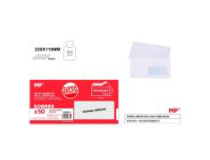 Pack de 50 unidades de Sobre Americano Blanco con Ventana 220x110mm