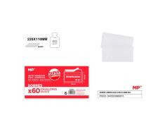 Pack de 60 unidades de Sobre Americano Blanco 220x110mm
