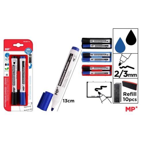 Pack de Marcadores de Pizarra Azul y Negro con Borrador
