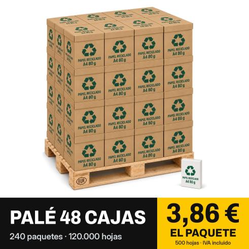 Palé de papel A4 reciclado 80 g · 48 cajas (120.000 hojas)