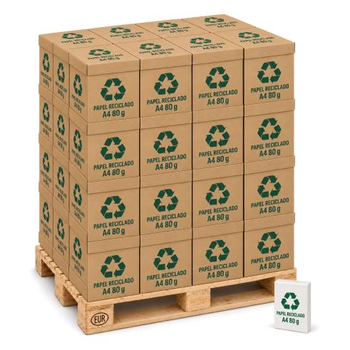Palé de papel A4 reciclado 80 g · 48 cajas (120.000 hojas)