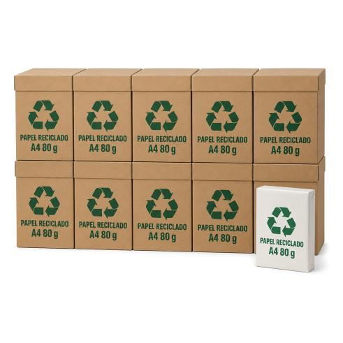 Papel A4 reciclado 80 g · 10 cajas de folios (25.000 hojas)