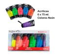PINTURA ACRILICA 6 TUBOS COLORES FLUORESCENTES 75ML ARTIX