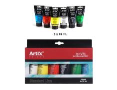 PINTURA ACRILICA 6 TUBOS COLORES SATINADOS 75ML ARTIX