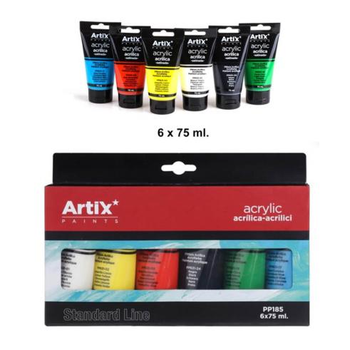 PINTURA ACRILICA 6 TUBOS COLORES SATINADOS 75ML ARTIX