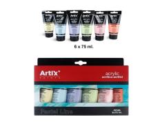 PINTURA ACRILICA 6 TUBOS COLORES SATINADOS PASTEL 75ML ARTIX