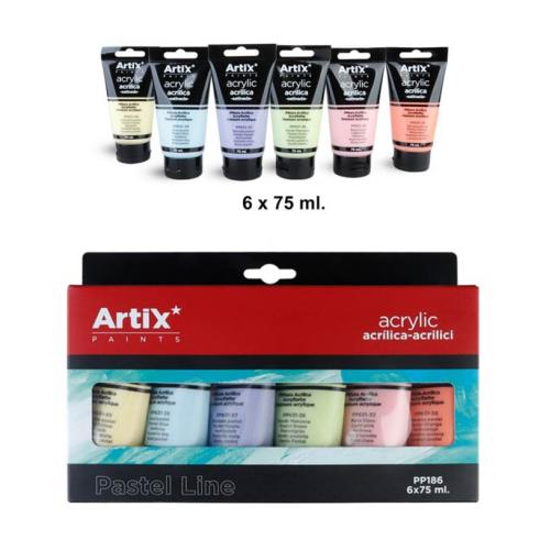 PINTURA ACRILICA 6 TUBOS COLORES SATINADOS PASTEL 75ML ARTIX