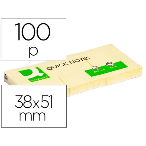 Q-CONNECT BLOC DE NOTAS ADHESIVAS REPOSICIONABLES 38x51 MM AMARILLO (3X100 HOJAS)
