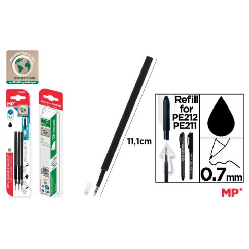 Recambio para Bolígrafo Borrable Negro MP PE211/PE212 (3 Ud)