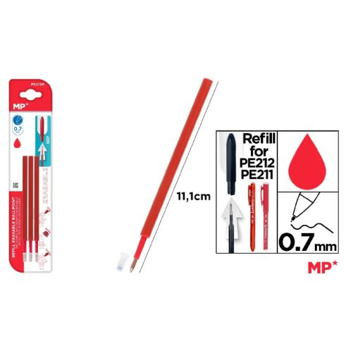 Recambio para Bolígrafo Borrable Rojo MP PE211/PE212 (3 Ud)