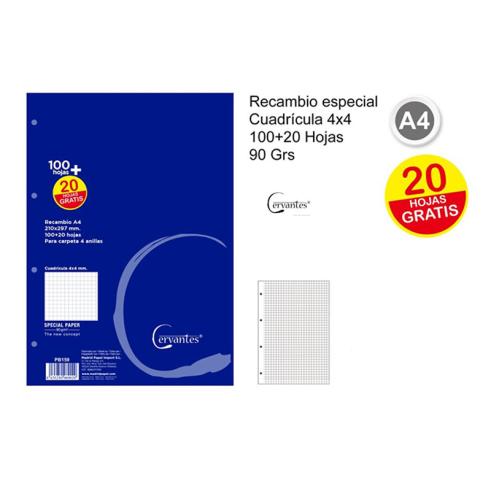 Recambios Folios A4 120 Hojas 4 Taladro 90g