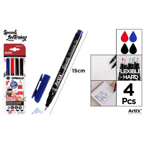 Rotulador Punta Pincel Mediana Colores Básicos 4u Artix