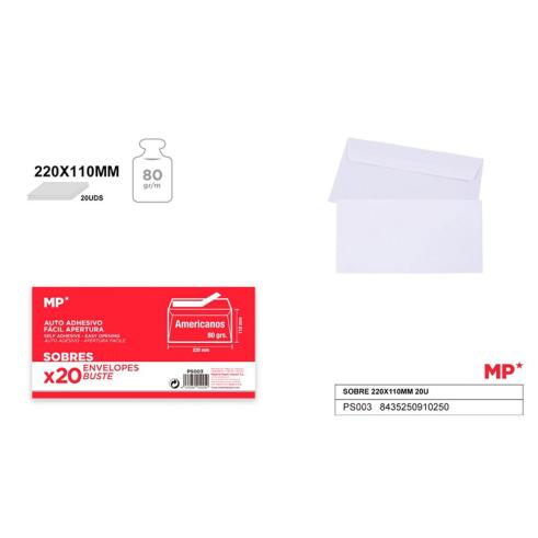 Sobres Blancos 220X110mm (DL, Americano) - 20 Unidades