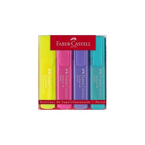 SUBRAYADORES FABER CASTELL FLUORESCENTE COLOR PASTEL - ESTUCHE 4 UNIDADES SURTIDAS