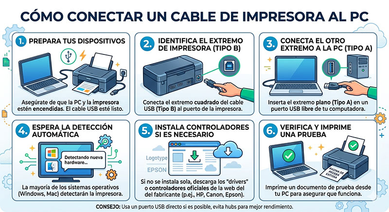como conectar impresora con cable usb​